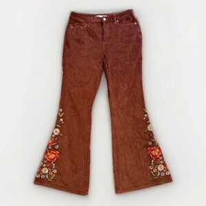 Altar'd State Emmaline Embroidered Corduroy Pants Flare Bell Bottom Sz 28 Boho